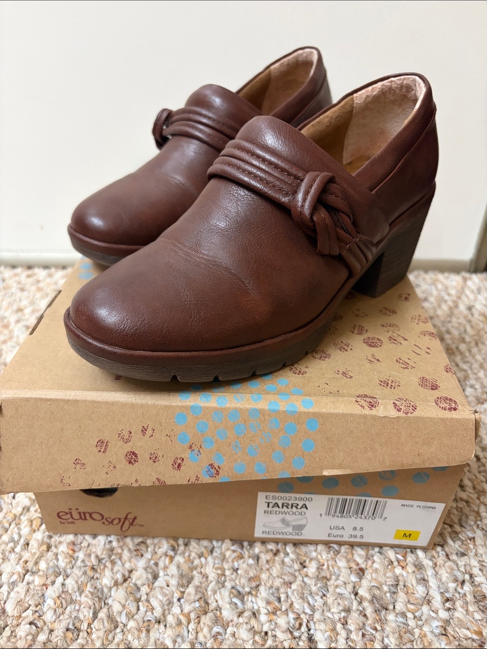 Eurosoft Tarra Redwood Brown Leather Heeled Clog